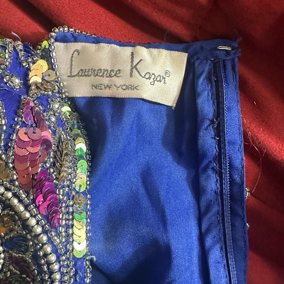 Laurence Kazar Royal Blue Silk Beaded Gown - Picture 10 of 11